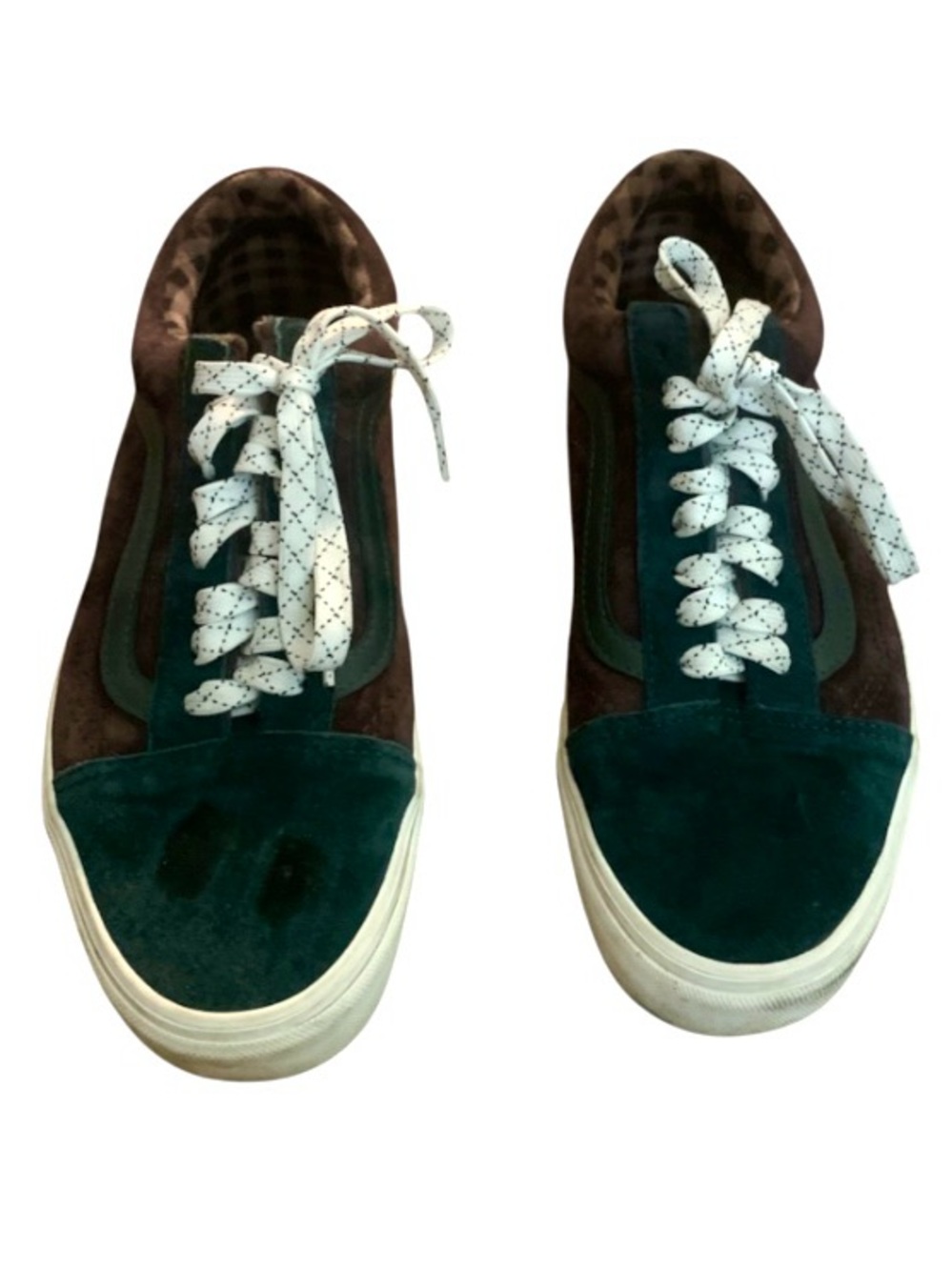 Vans Old Skool  Men's Dark Green and Brown Suede Low-Top Sneakers with White Lac